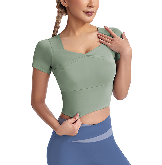 Premium Women's Yoga Wear: Summer High-Intensity Training Crop Top¡ªStylish, Sweat-Inducing Fitness Short-Sleeve T-Shirt