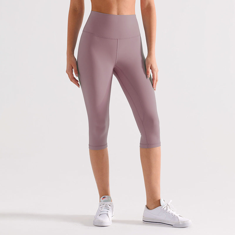 High Waist Cropped Yoga Pants With Quick Dry Fit