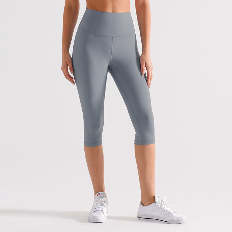 High Waist Cropped Yoga Pants With Quick Dry Fit