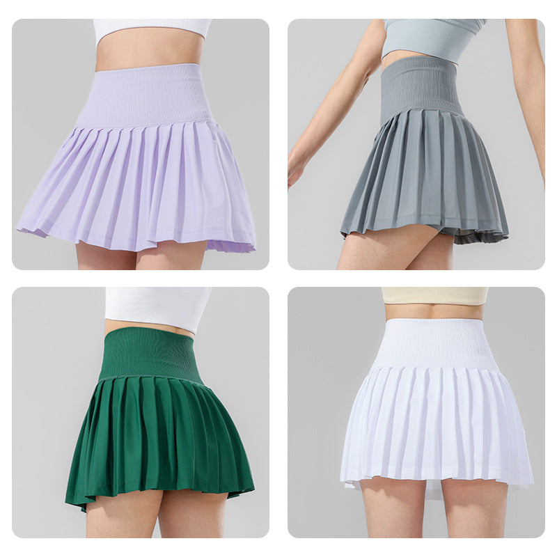Yoga Pleated Skirt with Anti-Exposure Liner ¡ª Faux Two-Piece Design, Outerwear-Style Sports Skirt for Tennis & Badminton ¡ª Short, High-Waisted Half-Skirt